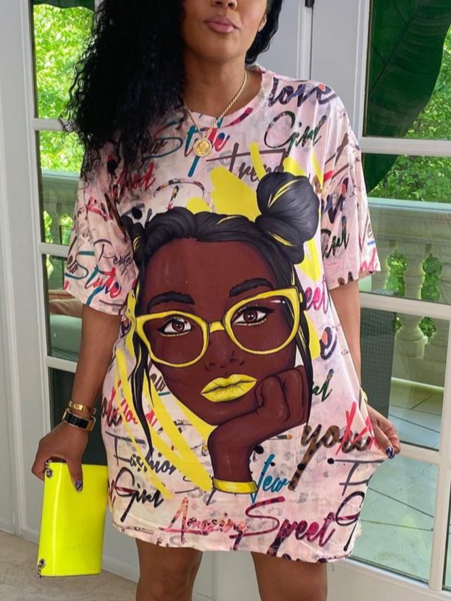 LW Street Figure Letter Print Pink Mini Dress