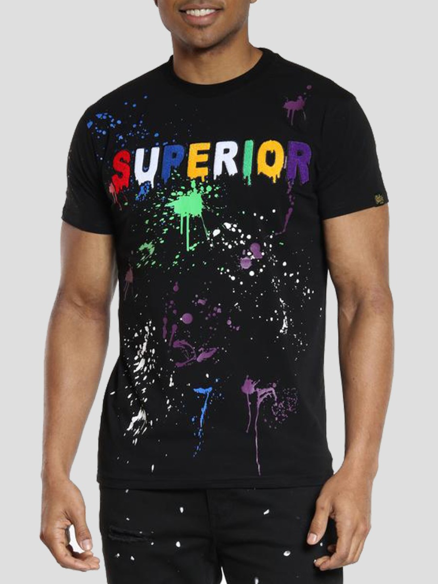 

Lovely Men Street Splash-ink Letter Print Black T-shirt