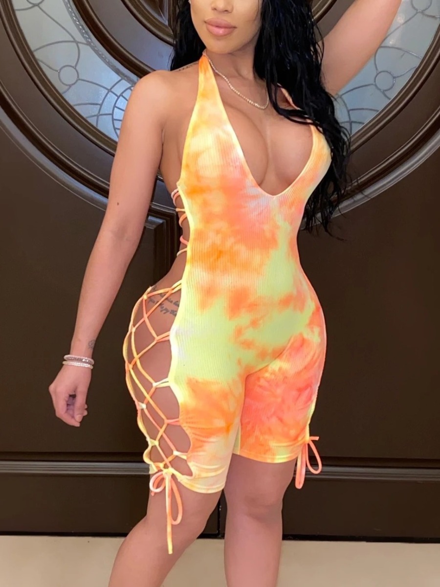 

Lovely Boho Tie-dye Bandage Hollow-out Design Yellow One-piece Swimsuit