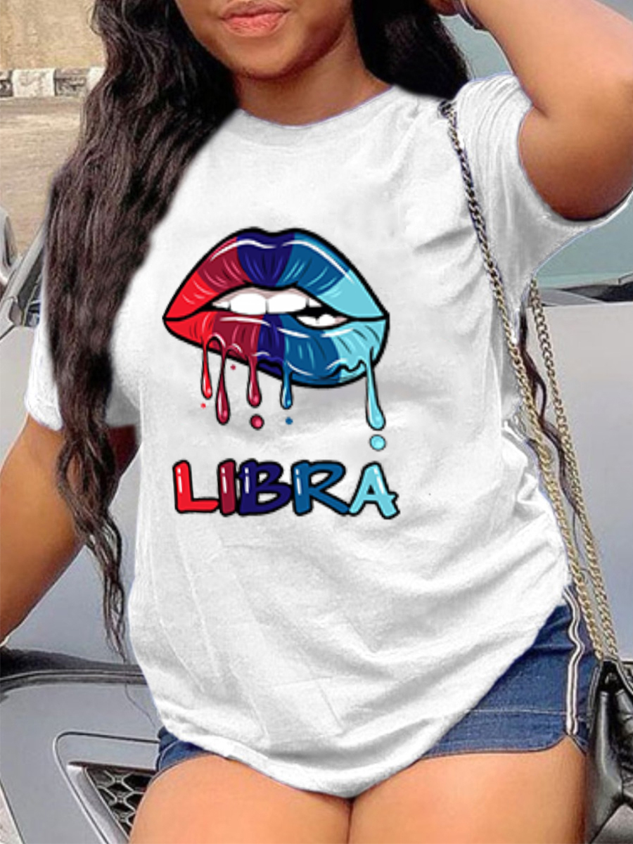 

LW Casual Lip Letter Print White T-shirt