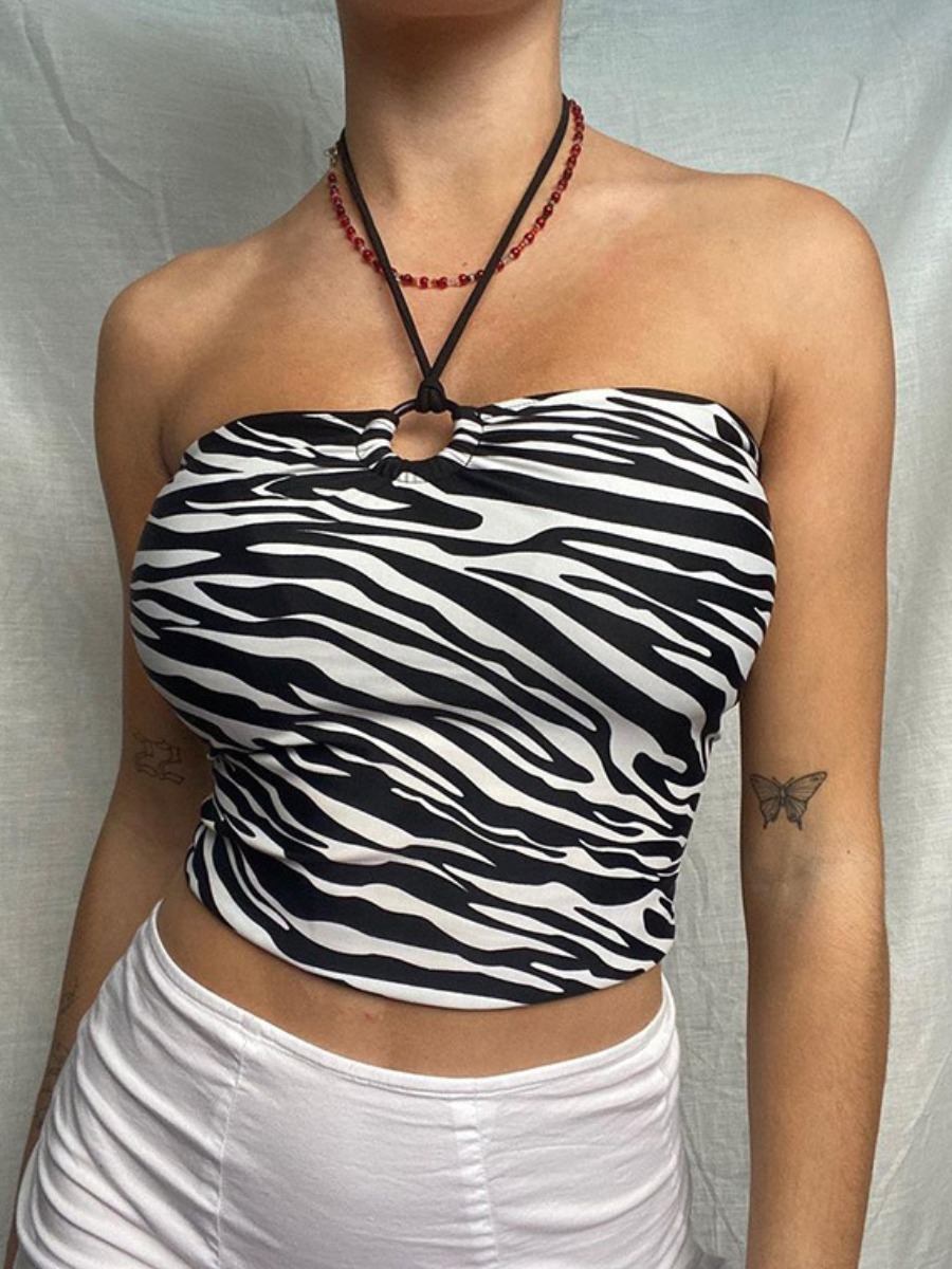 Lovely Sexy Off The Shoulder Zebra Striped Black Camisole
