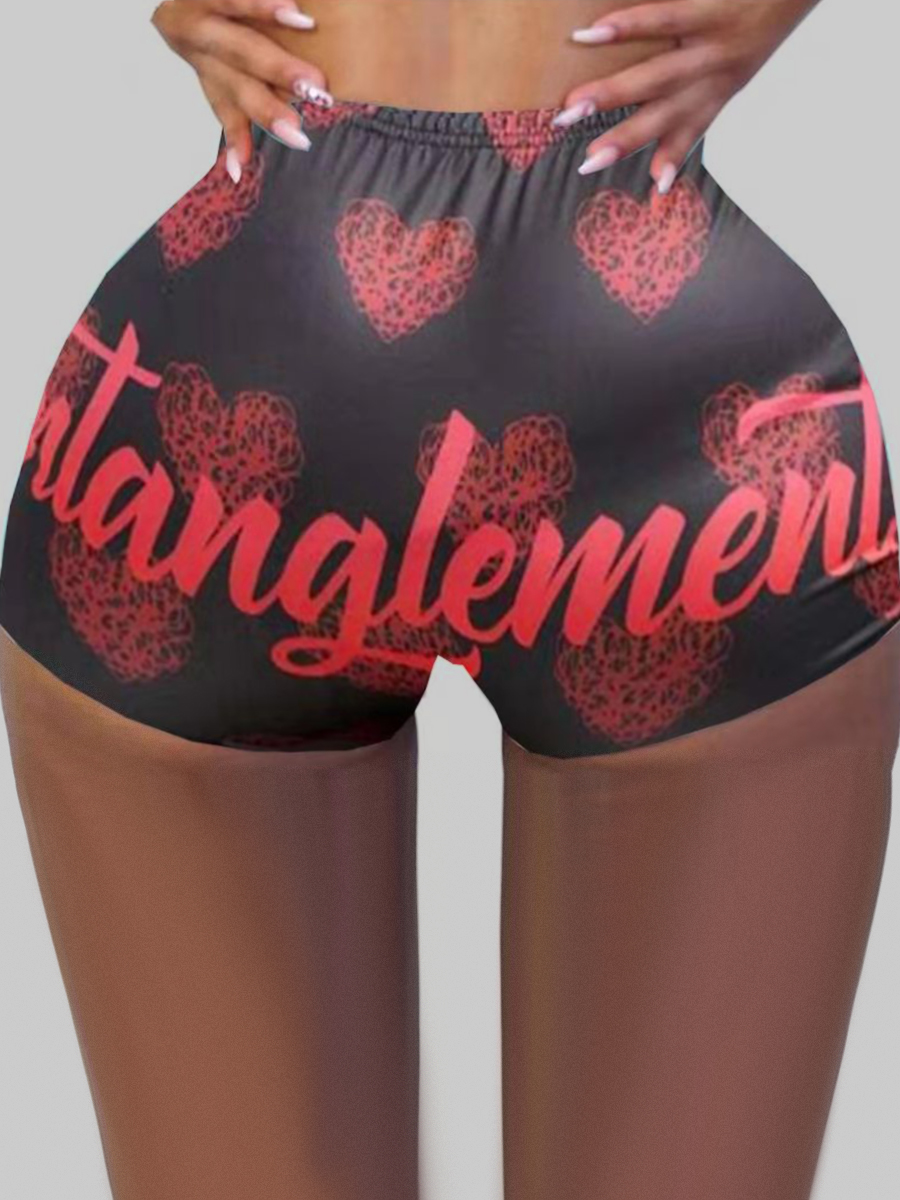 

Lovely Casual Heart-shaped Letter Print Black Shorts