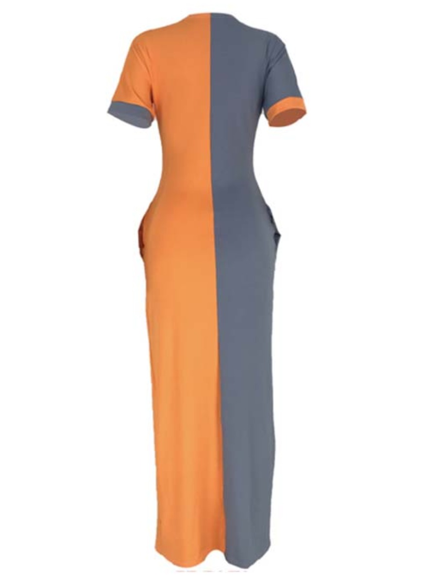 LW Casual Color-lump Patchwork Croci Ankle Length Dress