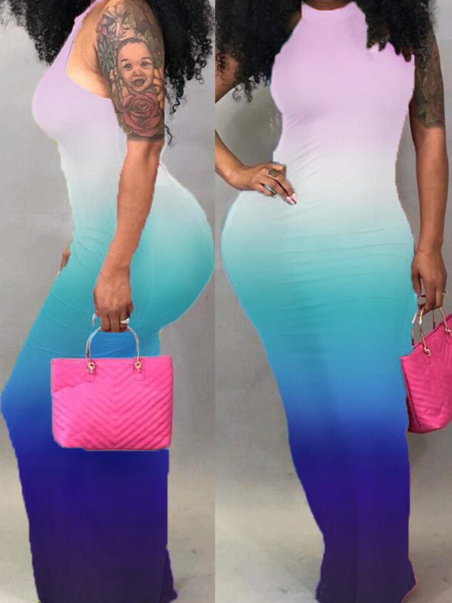 LW Round Neck Gradient Bodycon Dress