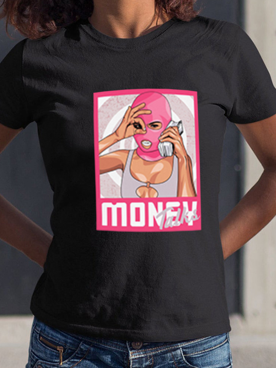 

Lovely Casual Masked Face Letter Print Black T-shirt