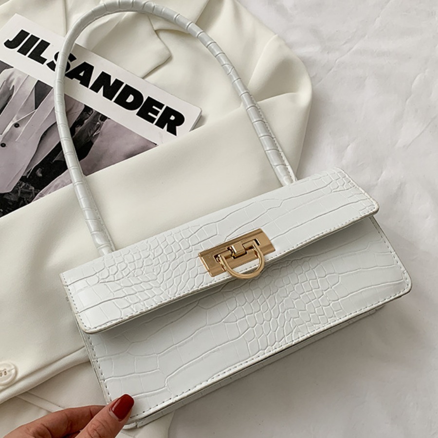 

LW Casual Crocodile Pattern White Shoulder Bag