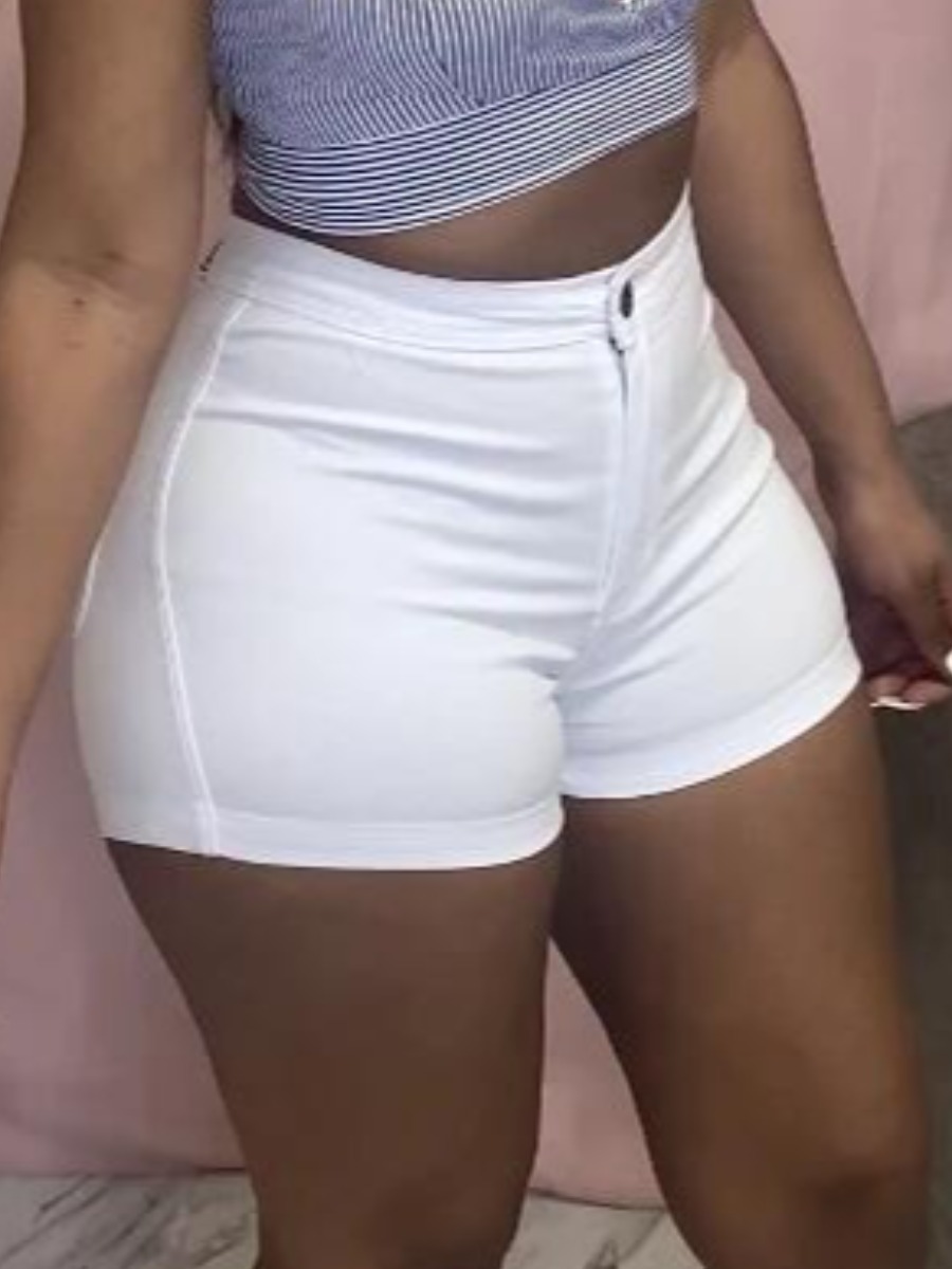 

Lovely Casual Mid Waist Basic Skinny White Shorts