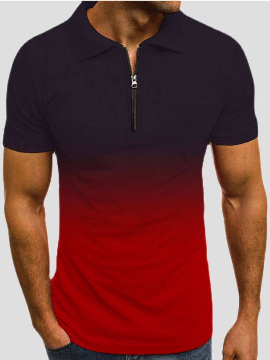 

Lovely Men Casual Turndown Collar Gradient Red Polo