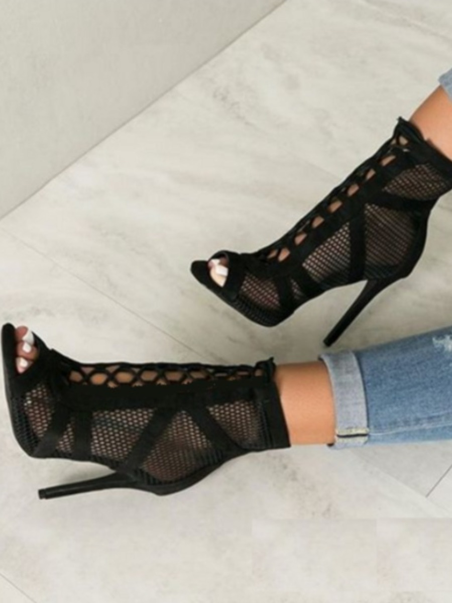 

LW SXY Mesh Wrap Up Black Heels