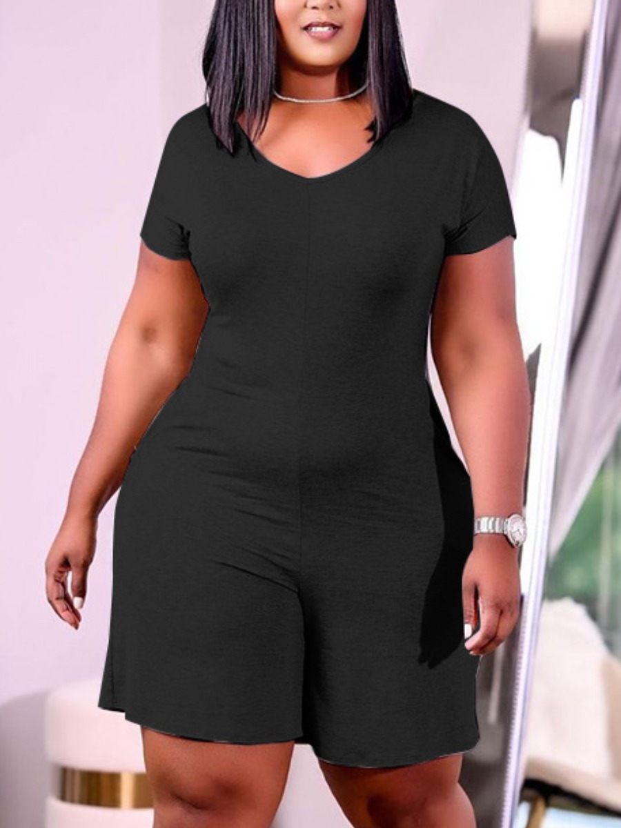 

LW Plus Size Casual V Neck Elastic Black One-piece Romper
