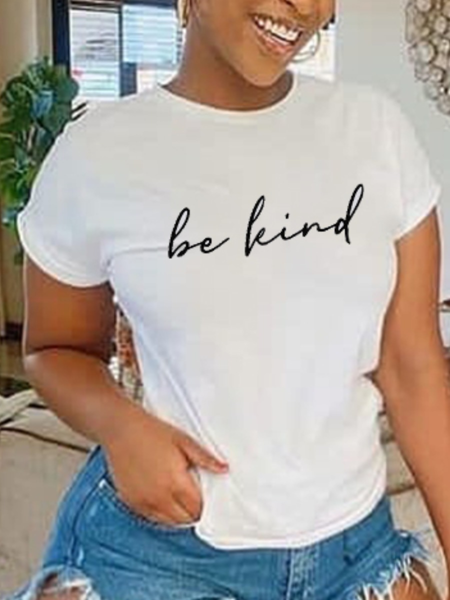 

Lovely Casual O Neck Letter Print White T-shirt
