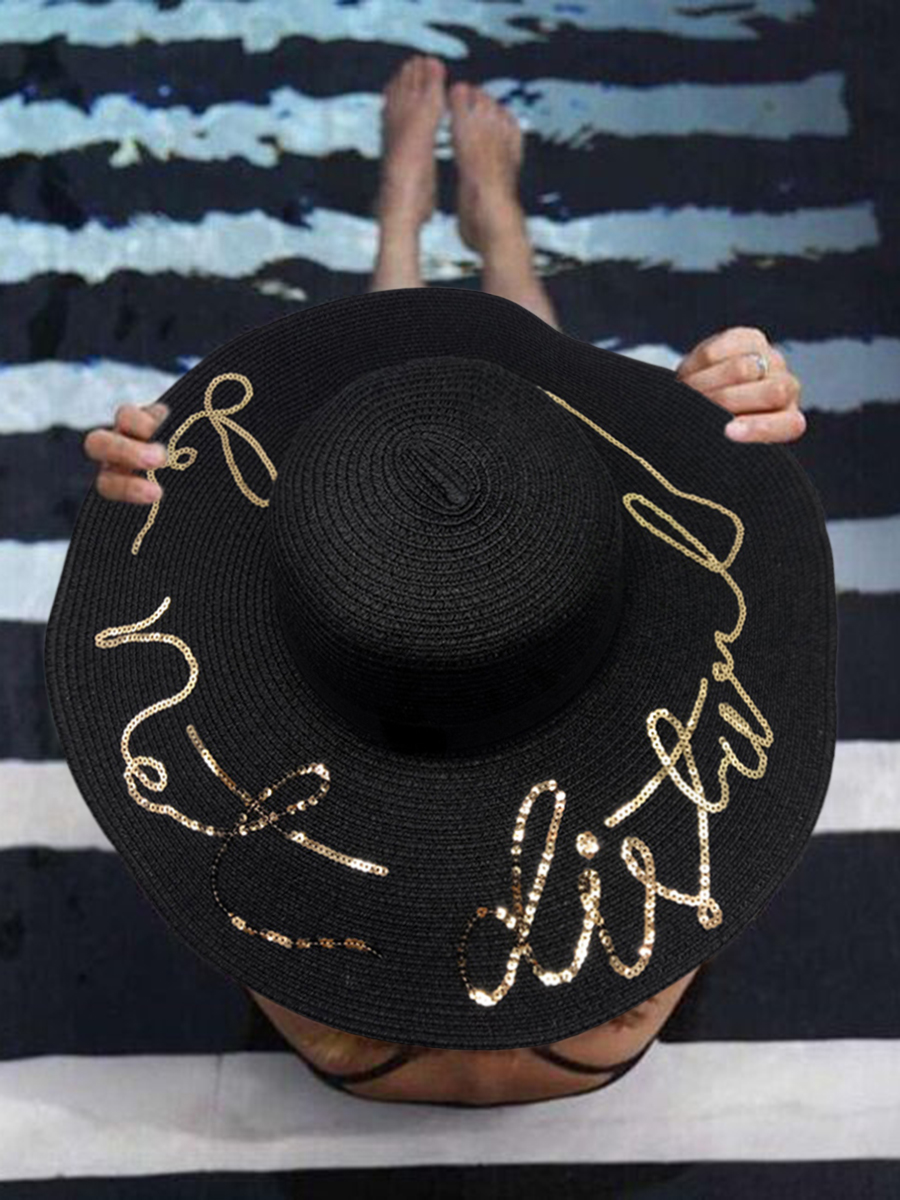

LW Boho Letter Straw Black Hat (Diameter 48 CM)