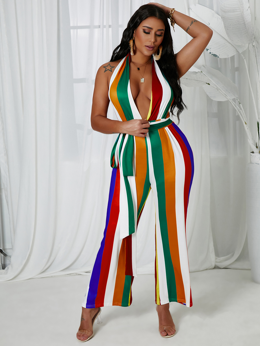 

Lovely Boho Backless Striped One-piece Jumpsuit, Stripe