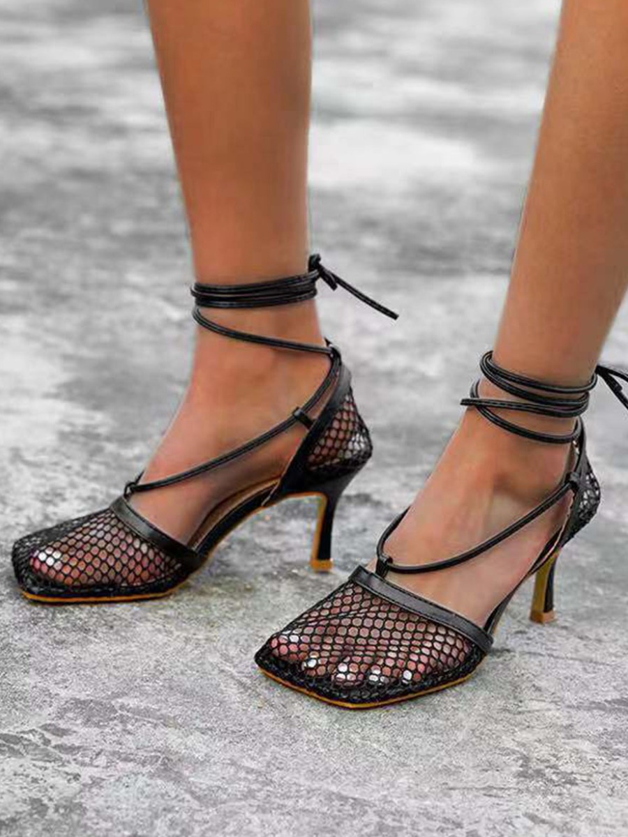 

LW SXY Mesh Tie Leg Black Pumps