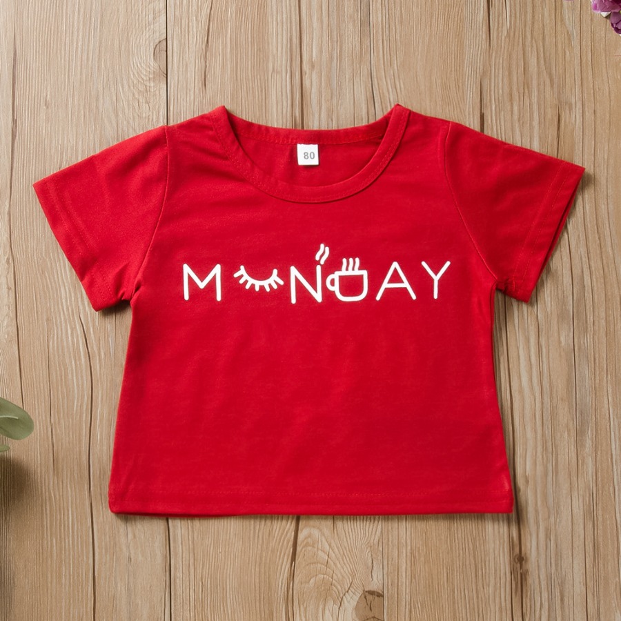 

Lovely Girl Casual Round Neck Letter Print Red T-shirt
