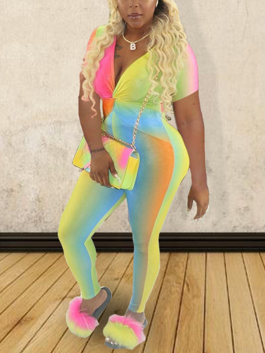 

Lovely Sweet V Neck Gradient Multicolor One-piece Jumpsuit, Multi