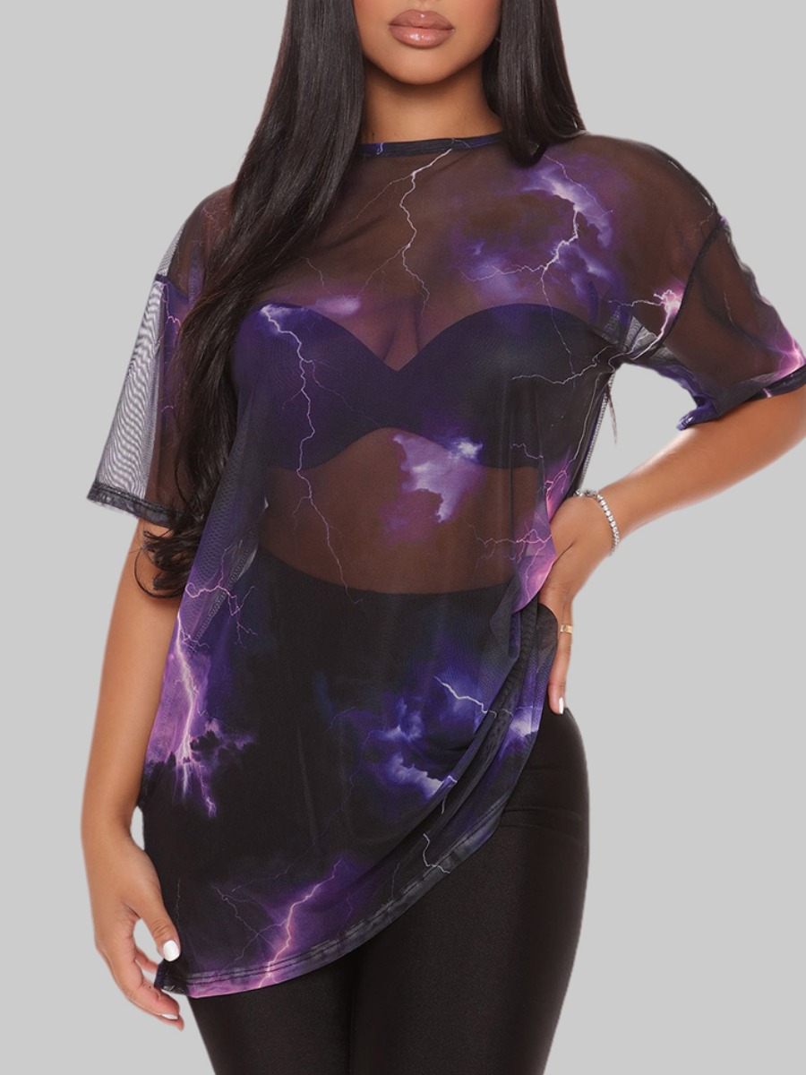 

Lovely Sexy See-through Tie Dye Black T-shirt, Multi