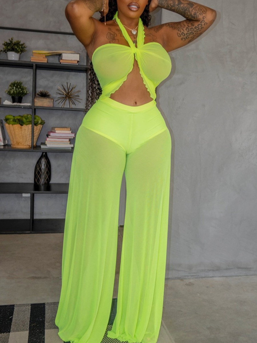 

Lovely Boho Off The Shoulder See-through Yellow Two-piece Swimsuit
