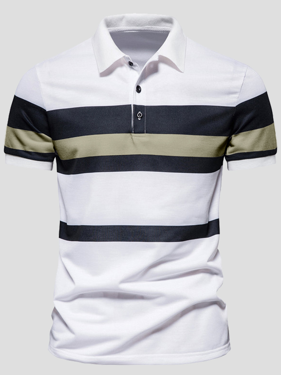 

LW Men Street Turndown Collar Striped White Polo