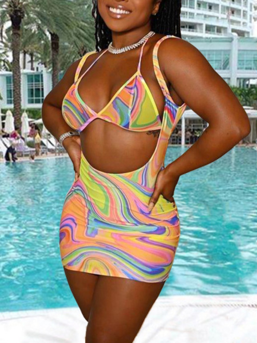 

Lovely Boho Gradient Hollow-out Multicolor One-piece Swimsuit, Multi