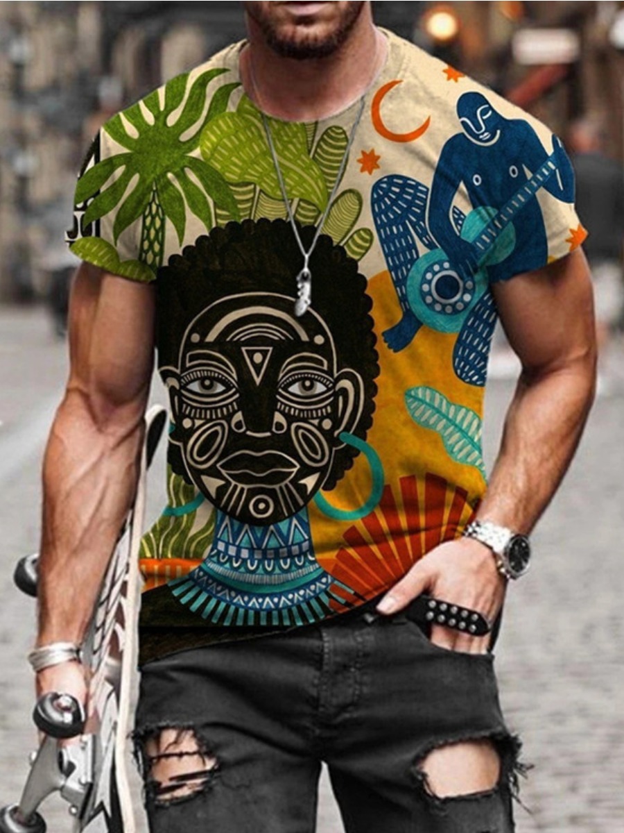 

Lovely Men Street Graffiti Print Patchwork Yellow T-shirt