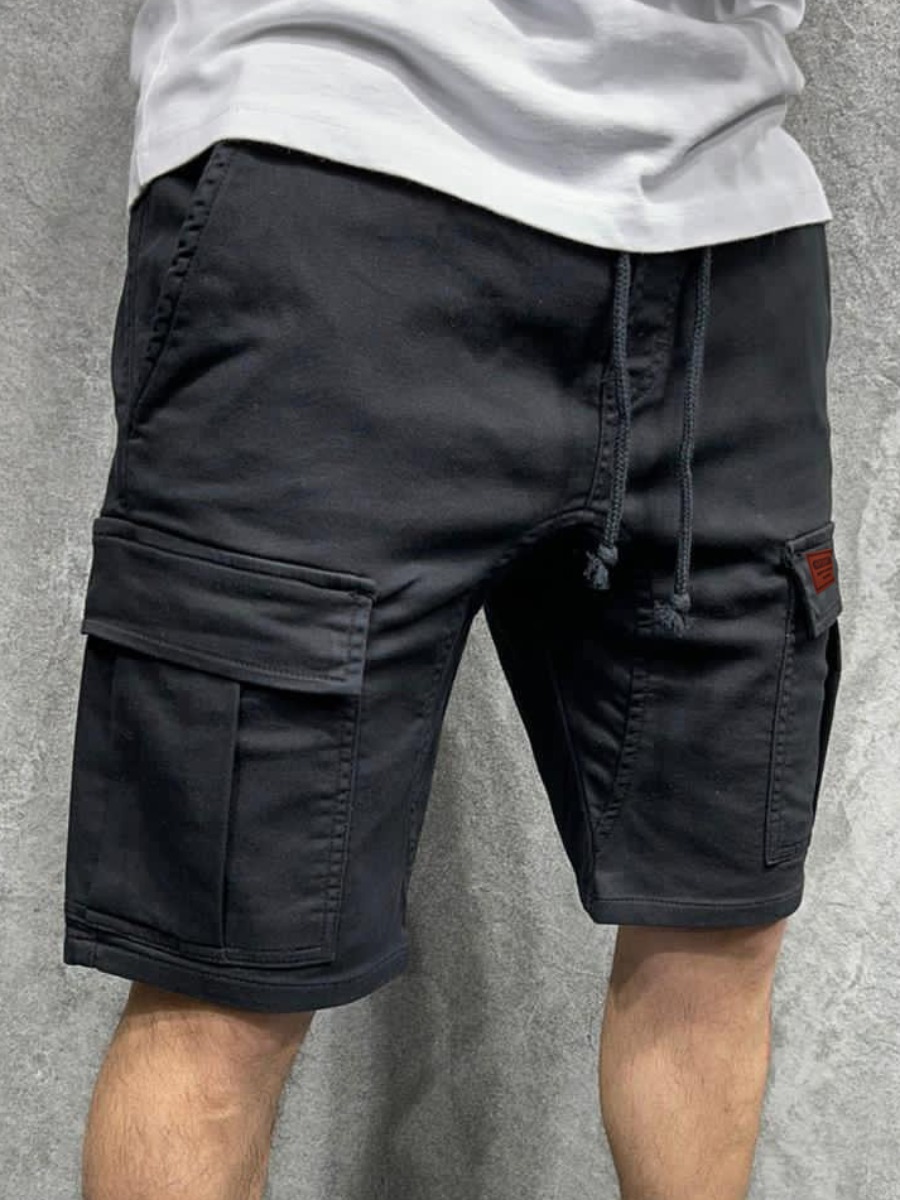 

Lovely Men Casual Side Pocket Drawstring Black Shorts