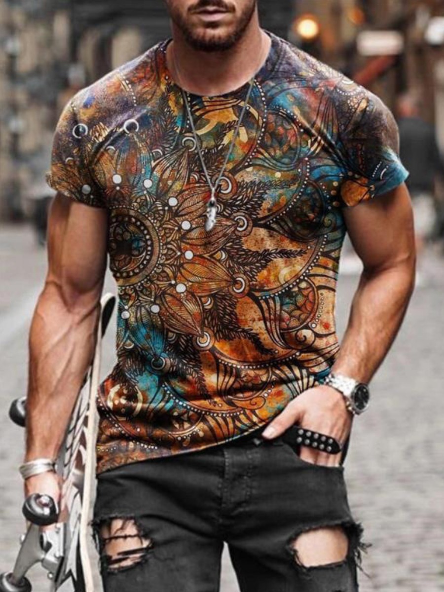 

LW Men Street Graffiti Print Patchwork Multicolor T-shirt, Multi