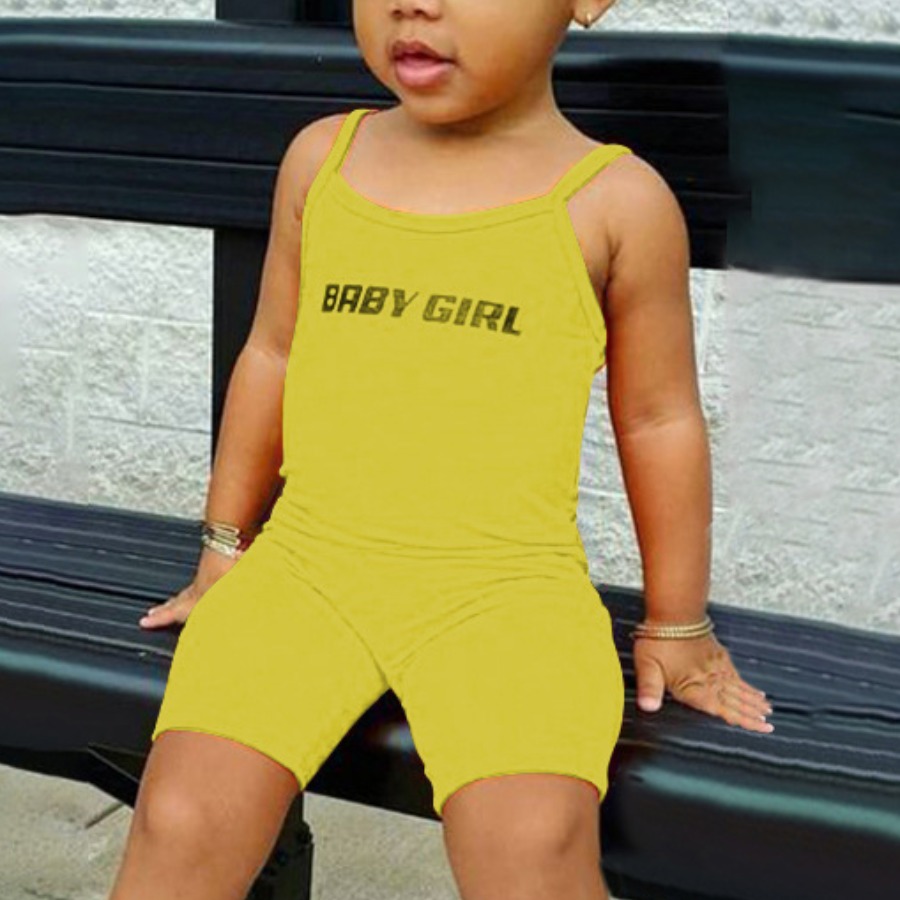

Lovely Girl Sporty Letter Print Elastic Light Yellow One-piece Romper