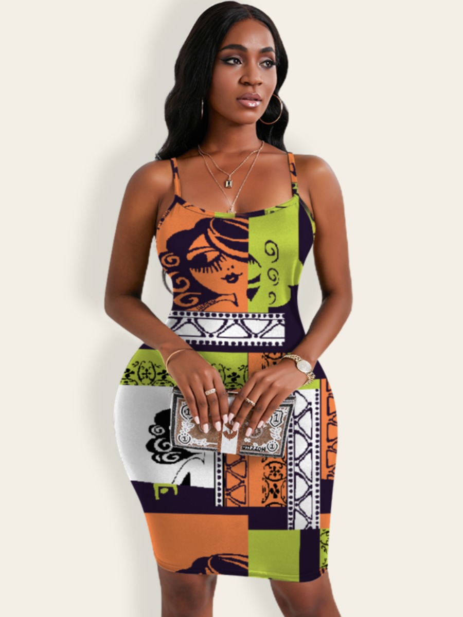 

Lovely Sweet Geometric Print Patchwork Olive Knee Length Dress