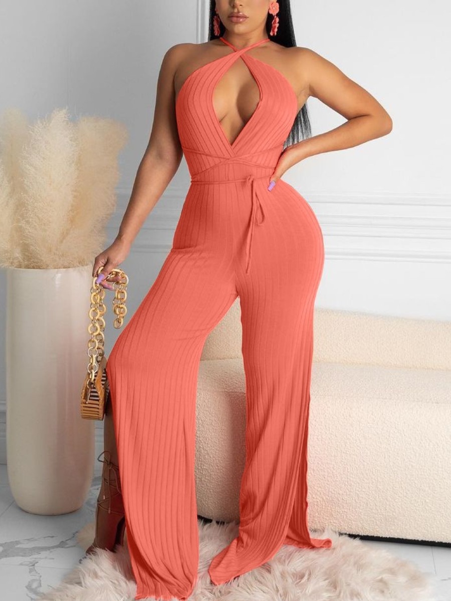 

LW SXY Backless Rib-Knit Croci One-piece Jumpsuit