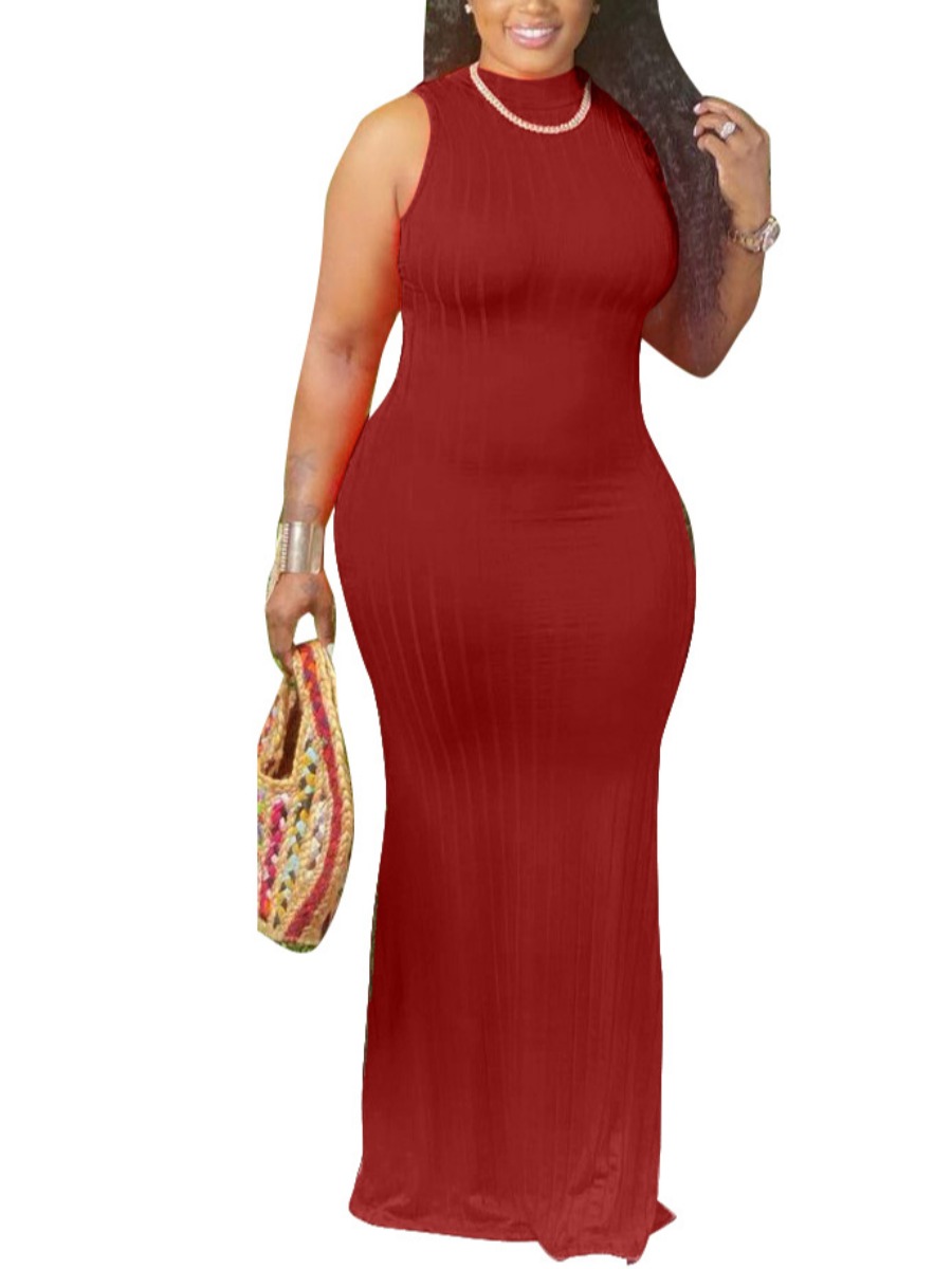 

Lovely Plus Size Sweet Round Neck Backless Red Floor Length Dress