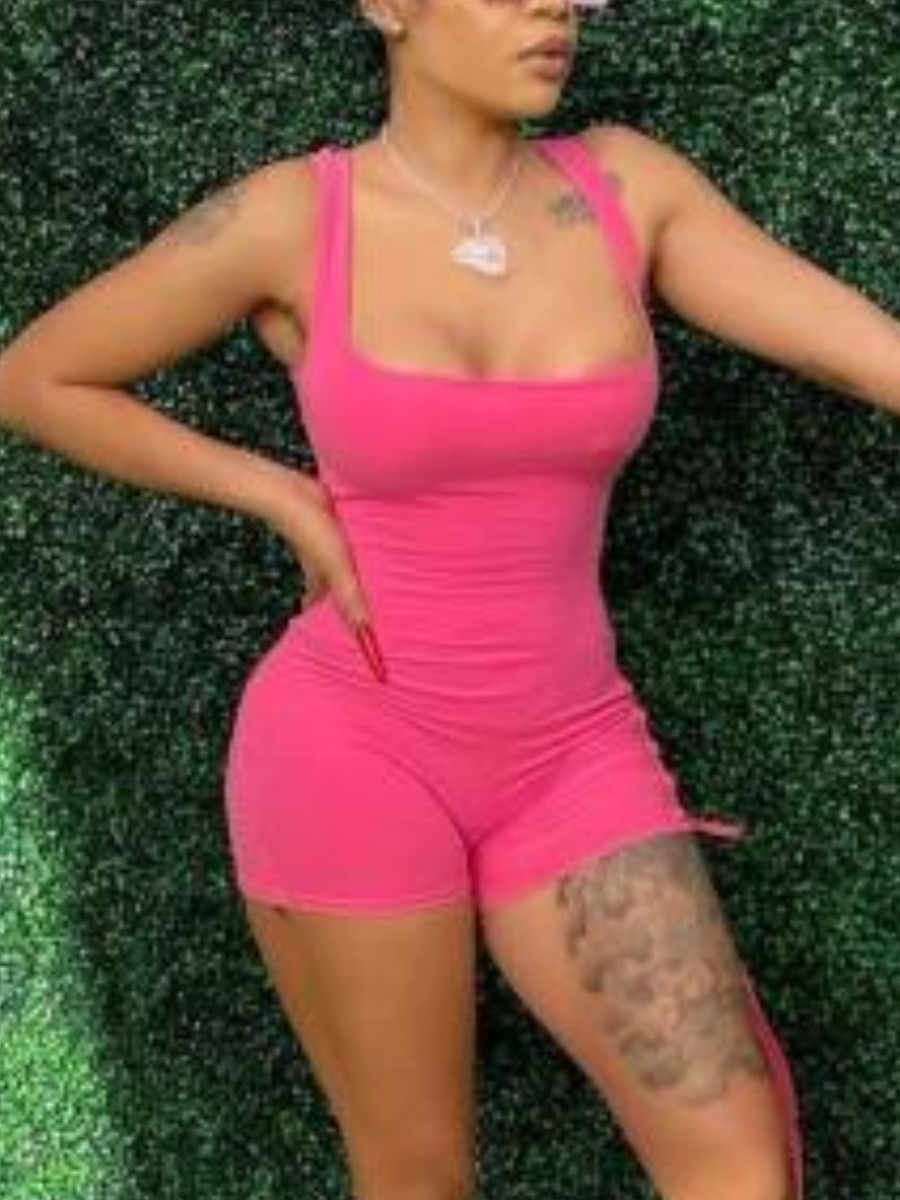 

Lovely Street Bandage Hollow-out Design Rose Red One-piece Romper