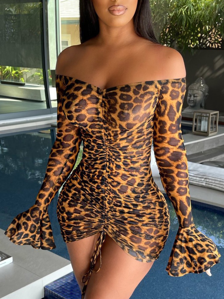 

Lovely Street Leopard Print Flared Drawstring Mini Dress