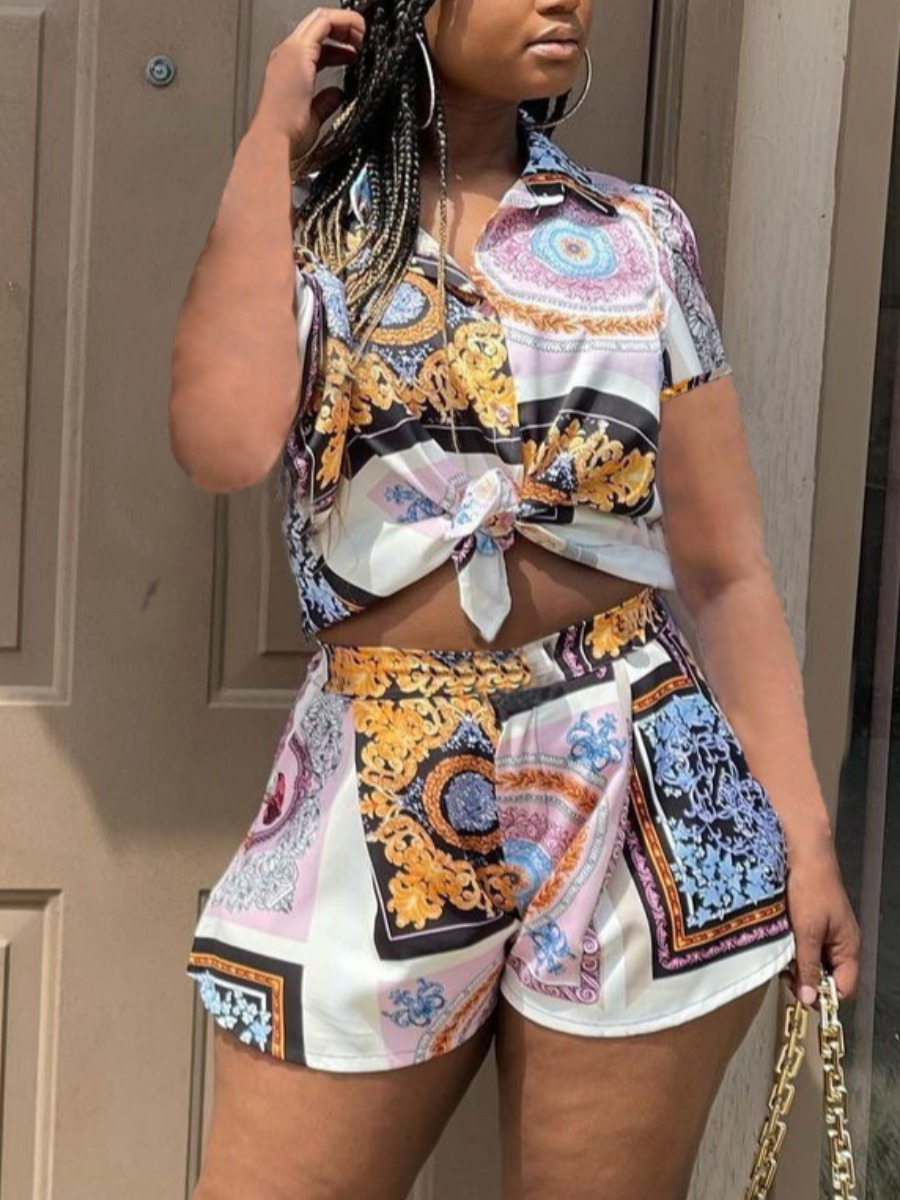 

Lovely Casual Turndown Collar Bandage Design Black Two Piece Shorts Set