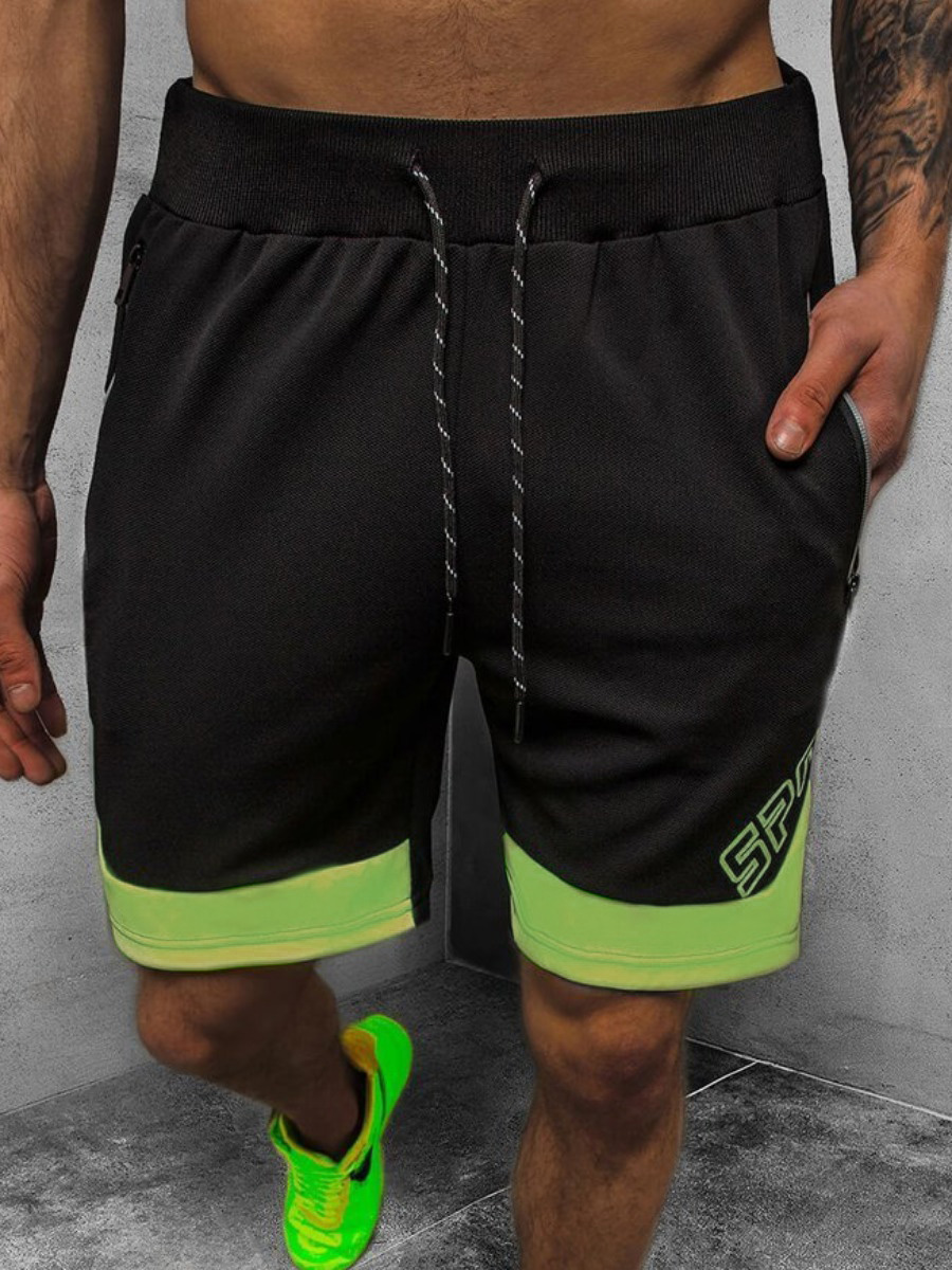 

LW Men Casual Color-lump Drawstring Pitch-black Shorts, Carbon black