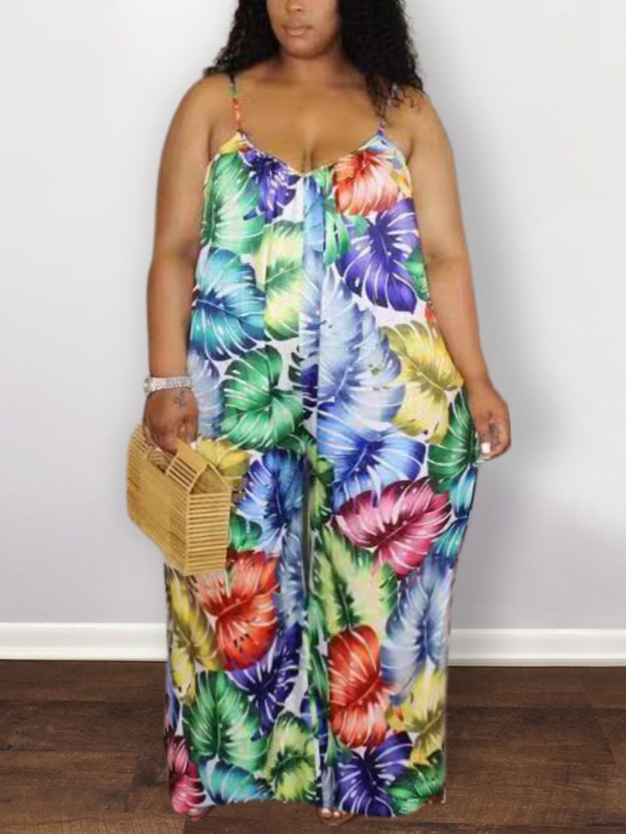 

Lovely Plus Size Boho Floral Print Patchwork Green One-piece Jumpsuit