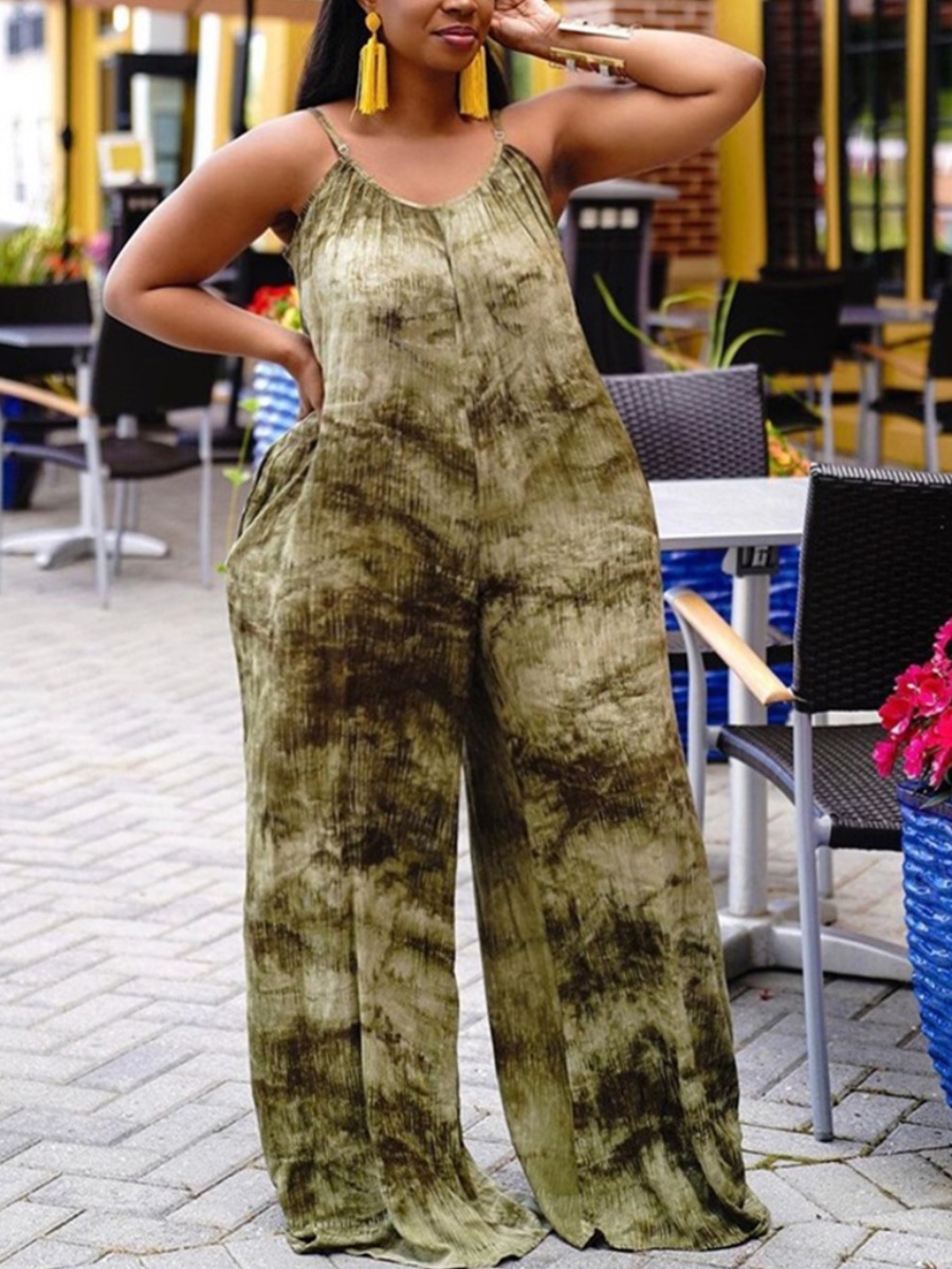 

Lovely Plus Size Casual Tie-dye Loose Black Green One-piece Jumpsuit