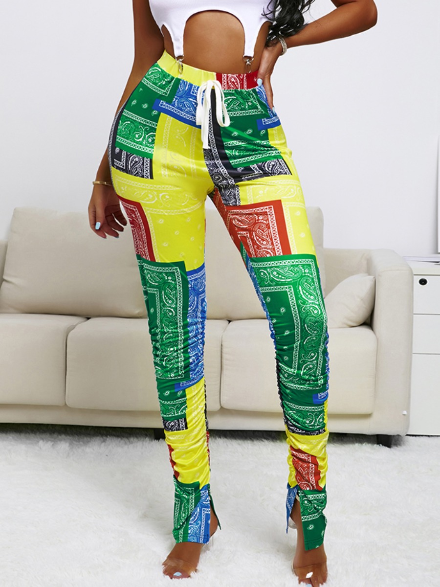 

LW Casual Cashew Print Fold Design Multicolor Pants, Multi