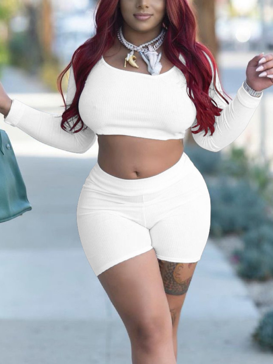 

Lovely Casual U Neck Elastic White Two Piece Shorts Set
