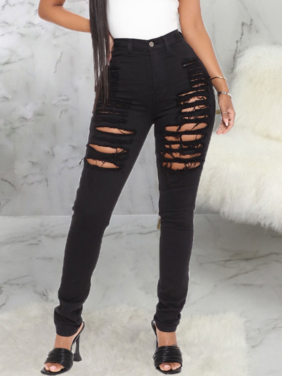 

LW Street High-waisted Ripped Black Jeans