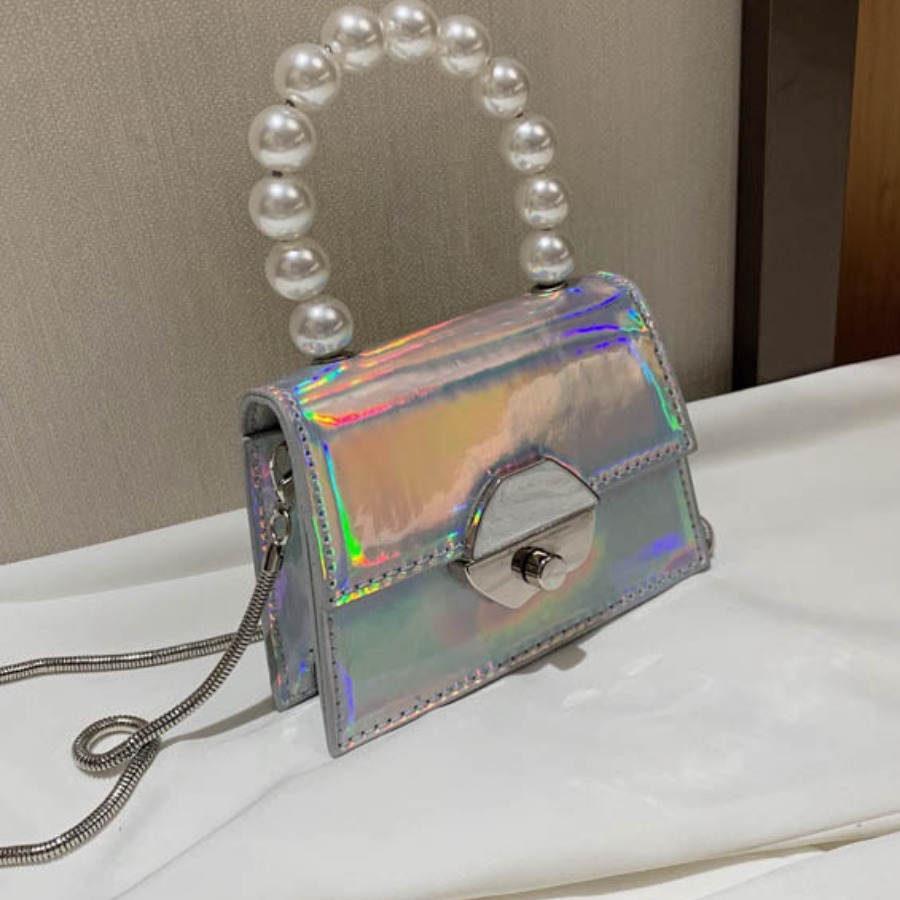 

Lovely Casual Pearl Decoration Silver Messenger Bag