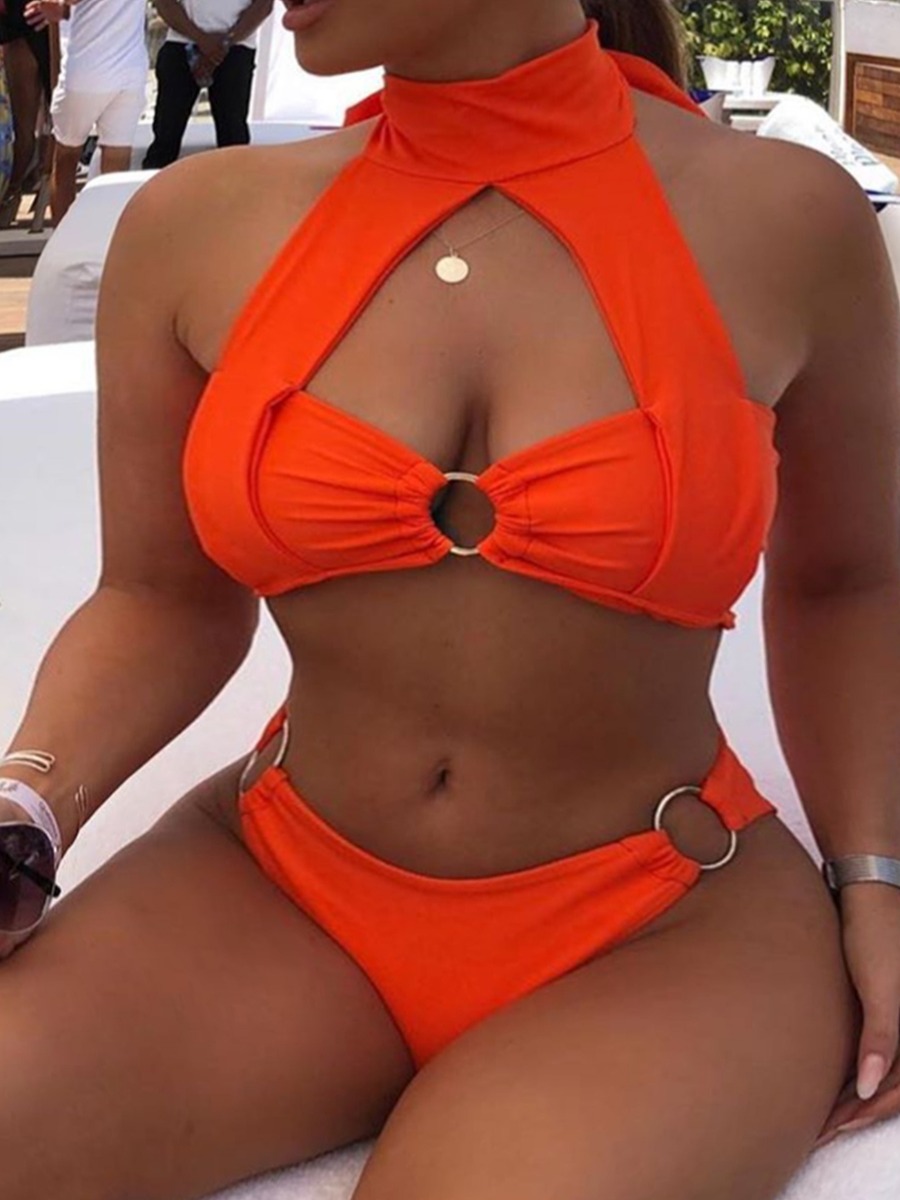 

Lovely Boho Ring Detail Bandage Design Jacinth Two-piece Swimsuit