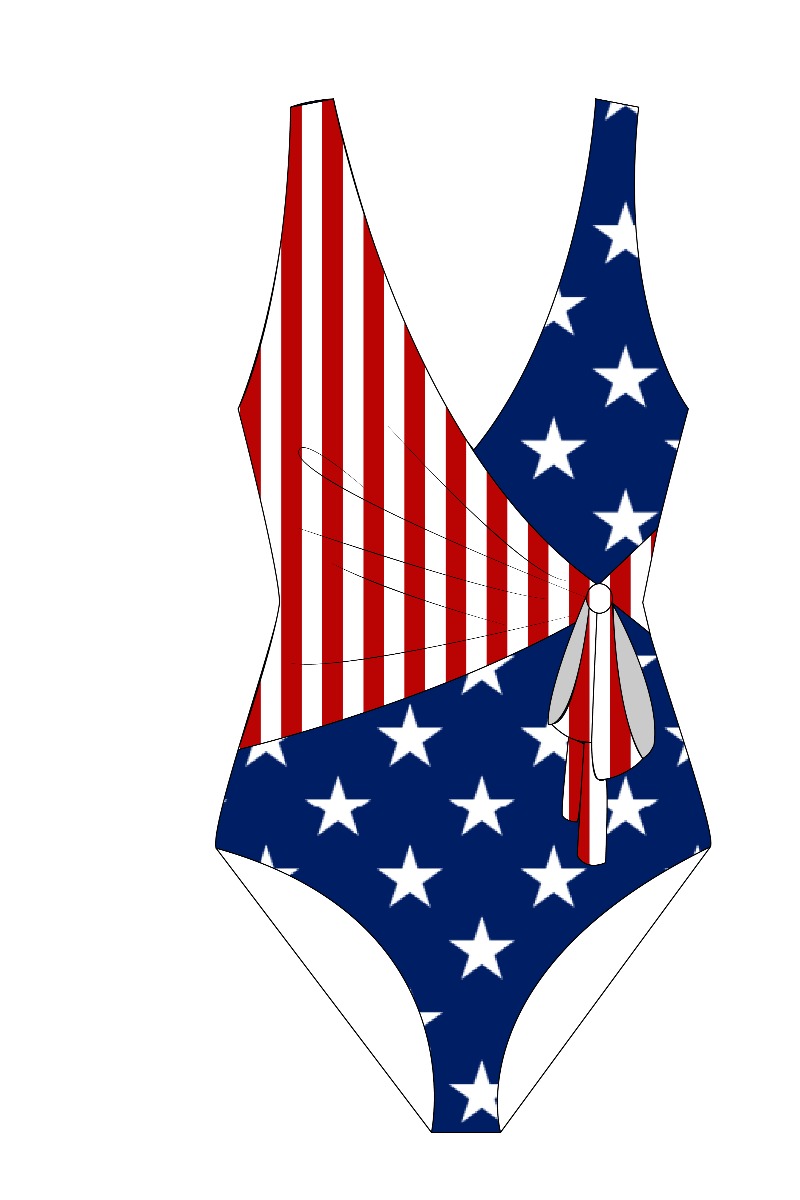 

LW American Flag Print Bandage Design Blue One-piece Swimsuit