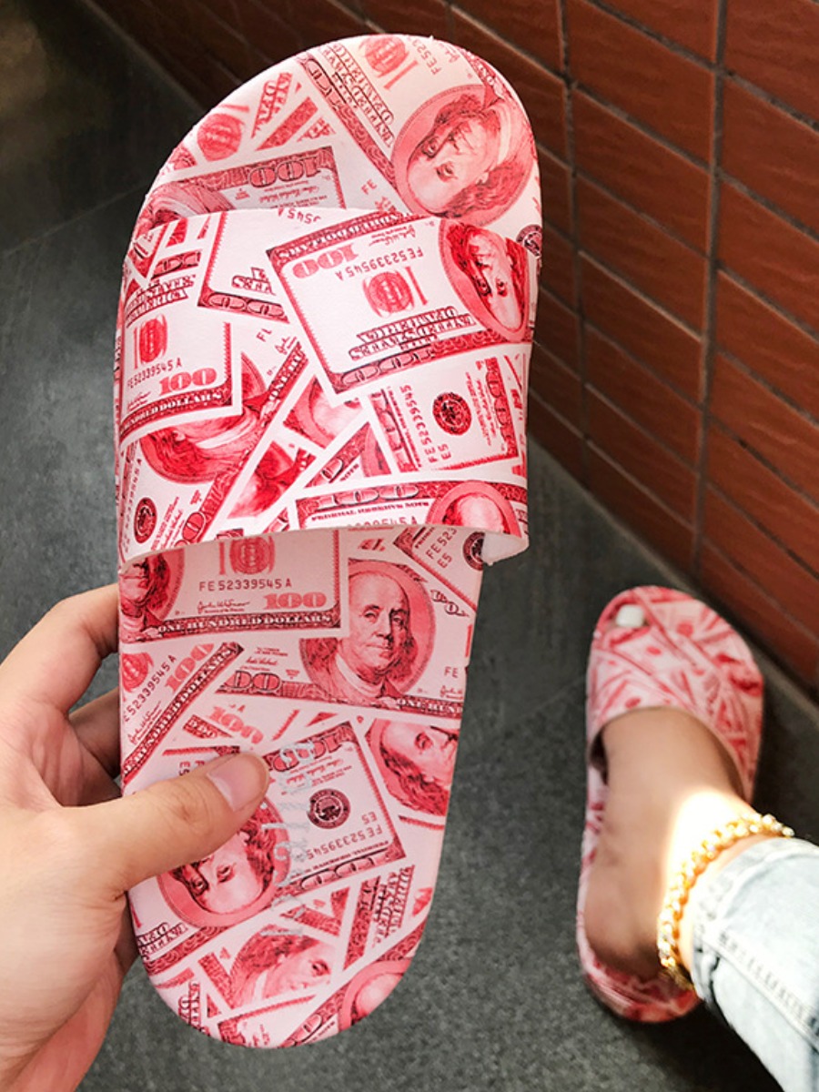 

Lovely Casual Money Print Red Slippers