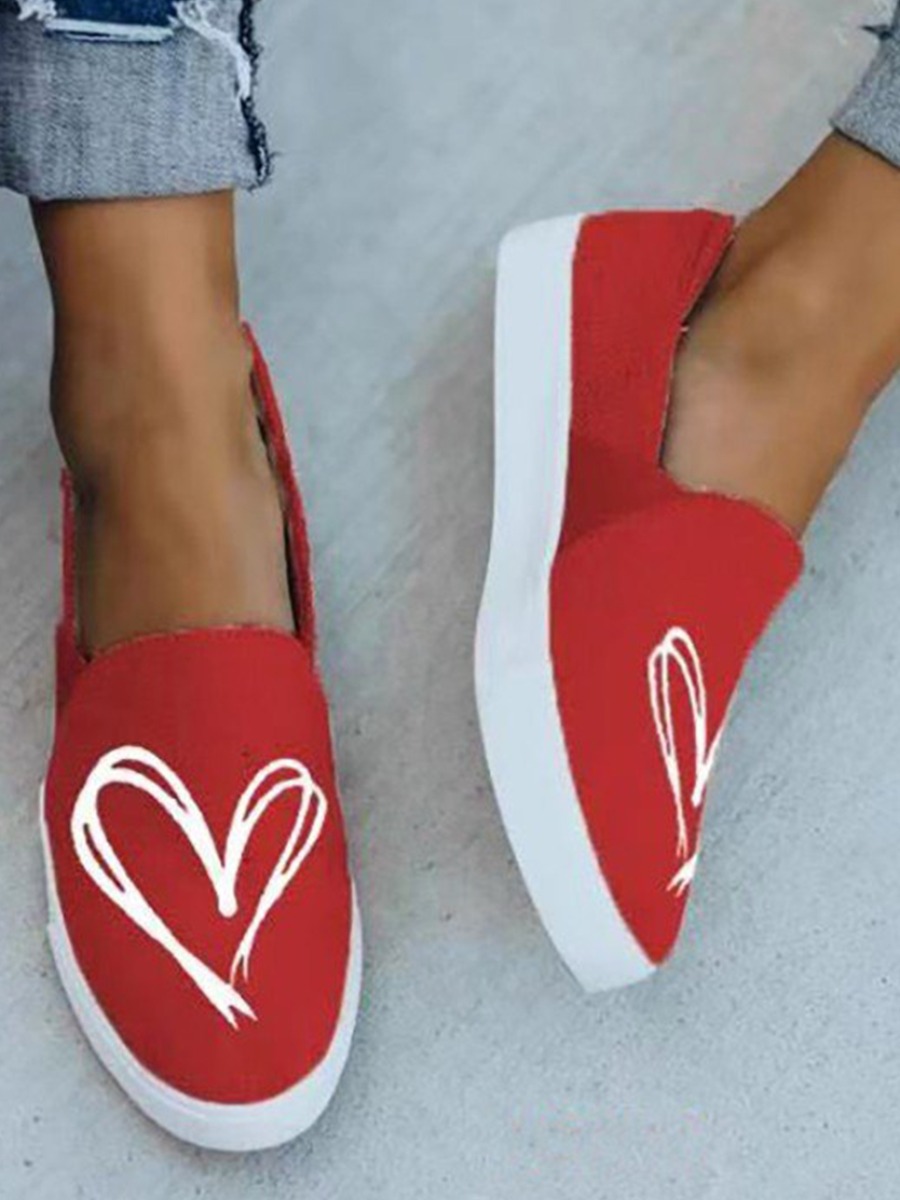 

Lovely Casual Heart-shaped Print Red Flats