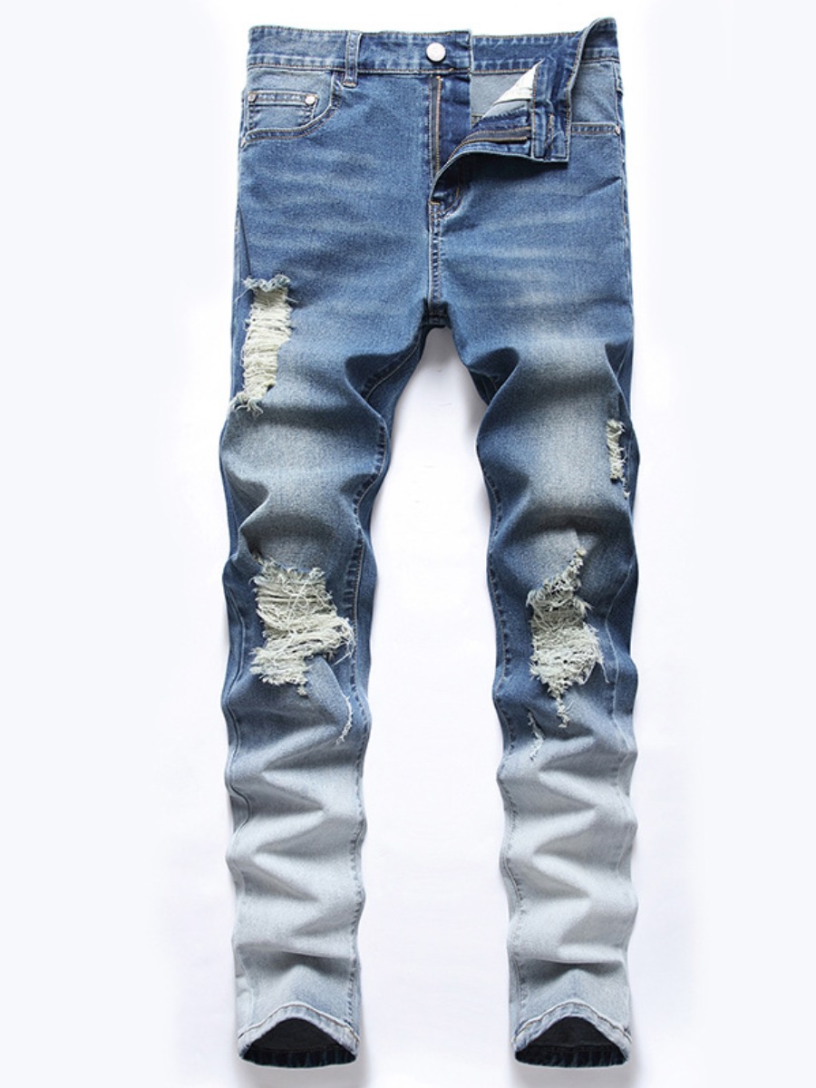

Lovely Men Street Gradient Ripped Blue Jeans