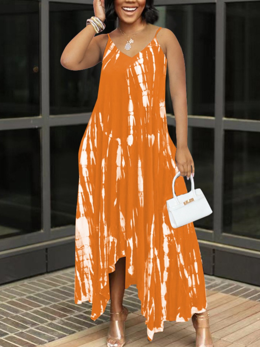 

Lovely Boho V Neck Tie-dye Croci Ankle Length A Line Dress