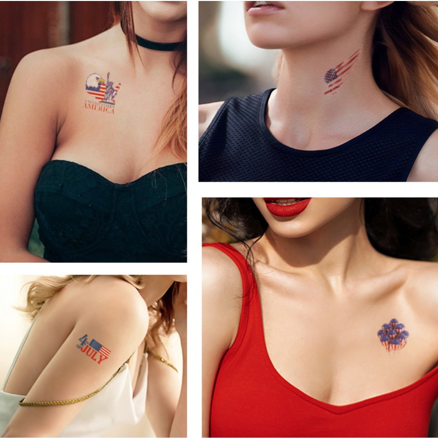 

Lovely Street American Flag Independence Day Multicolor Body Tattoo, Multi