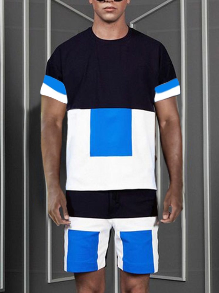

Lovely Men Casual Color-lump Patchwork Black Two Piece Shorts Set