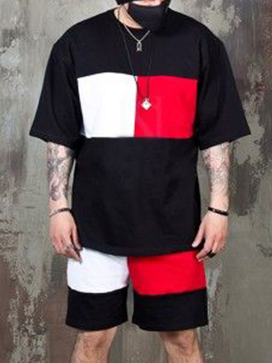 

Lovely Men Street Letter Print Drawstring Black Two Piece Shorts Set